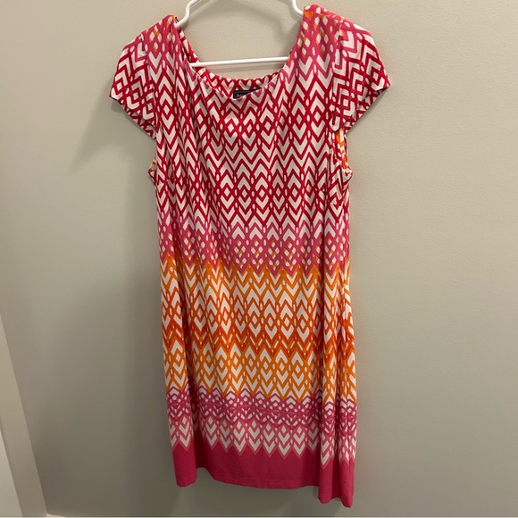 Jessica Howard Pink and Orange Geometric Midi Dress - Picture 1 of 6